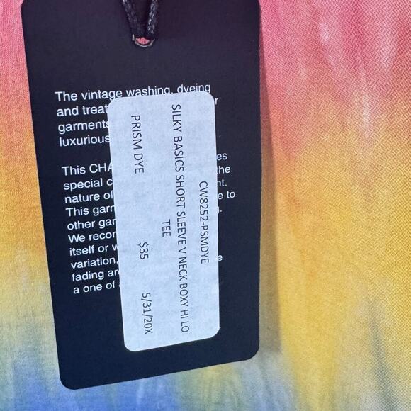 New CHASER Silky Satin Short Sleeve V-Neck Boxy Tee Prism Dye Rainbow Sz S - Picture 7 of 11